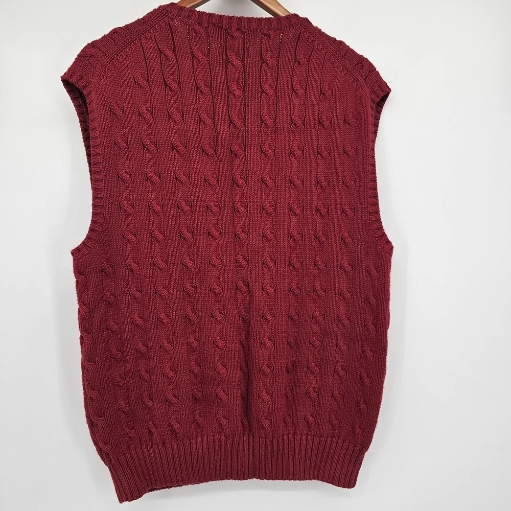 Polo Ralph Lauren Pima Cotton Red Cable Knit Pullover VNeck Sweater Vest Mens XL